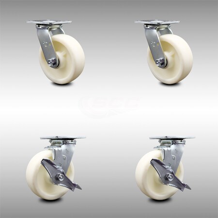 Service Caster 6 Inch Stainless Steel Nylon Swivel Caster Set with Ball Bearings 2 Brakes SCC SCC-SS30S620-NYB-2-TLB-2